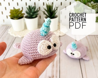 Crochet amigurumi pattern narwhal toy, digital photo tutorial pdf