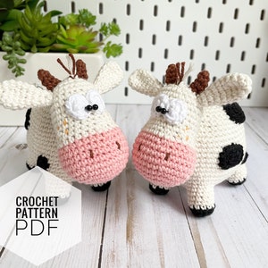 Crochet cow pattern, amigurumi farm animal toy pattern pdf