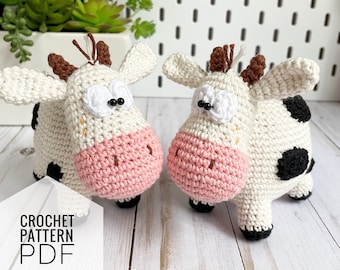 Crochet cow pattern, amigurumi farm animal toy pattern pdf