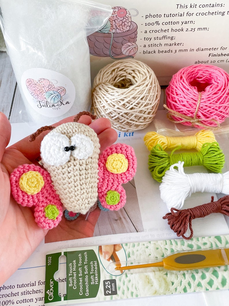 Crochet Amigurumi DIY Kit Batterfly toy Pink