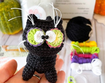 DIY Crochet Kit: Black Cat Amigurumi Toy - Halloween Decor