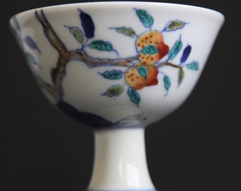 Exclusive porcelain doucai glazed peach stem cup with Chenghua mark