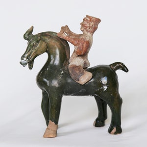 Ming Dynasty Sancai Glazed Pottery Horse and Rider Statue (1500-1600)