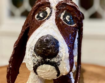Handmade Paper Mache Basset Hound Figurine: Dog Art Collection
