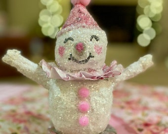 Pink and White Snowman