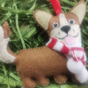 Welsh Corgi handmade felt Xmas decoration | Hanging Christmas tree dog ornament | Made to order boxed gift