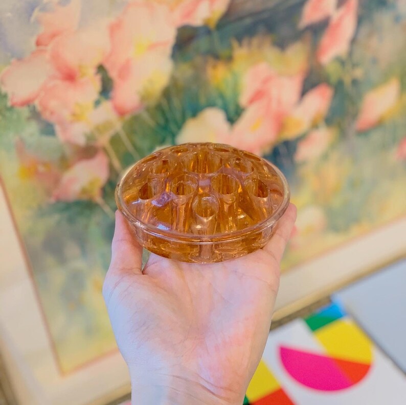 Pink Depression Glass Flower Frog Etsy