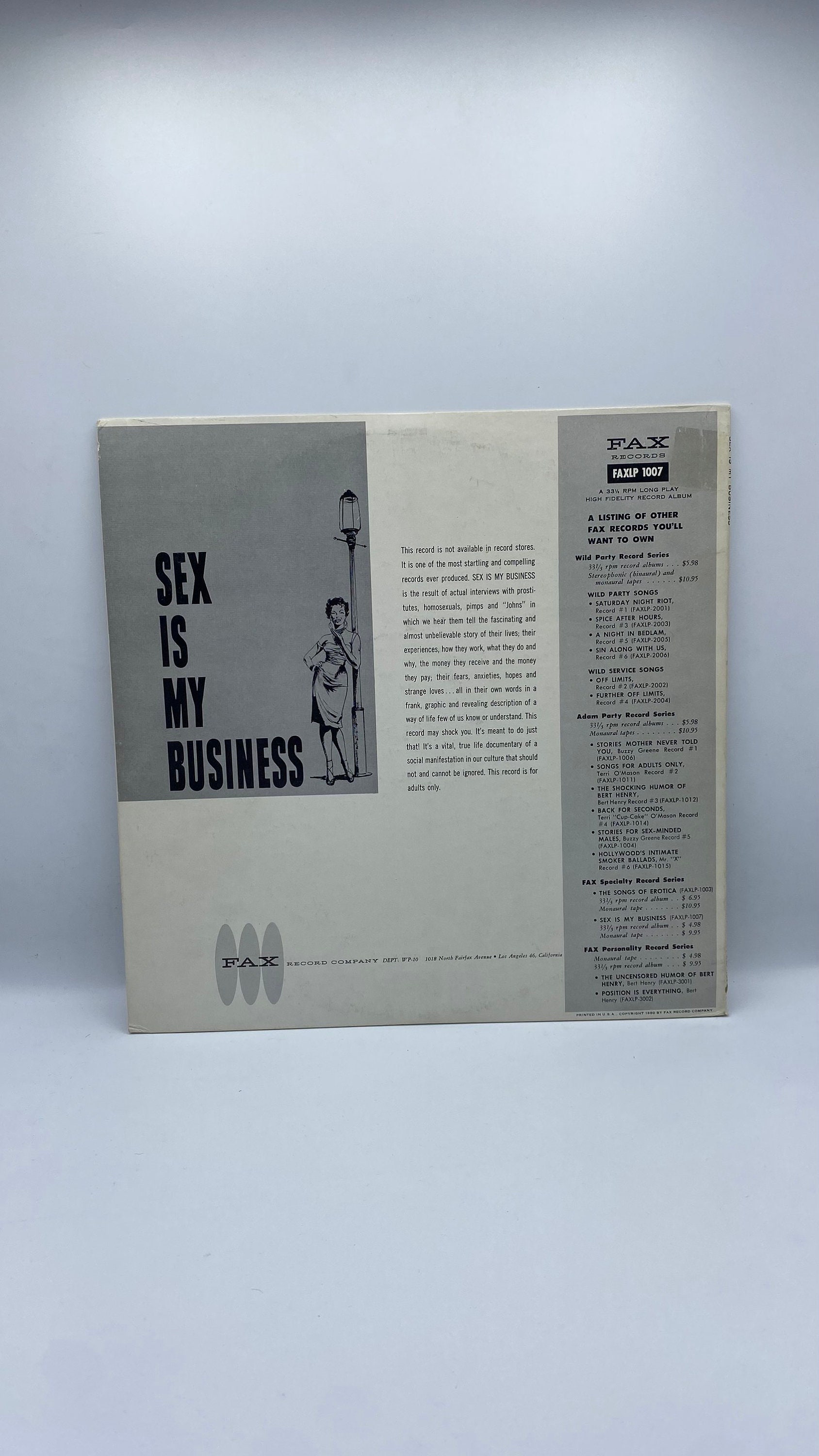 Various sex is My Business LP Vinyl Record 1960 Fax Record Company ...