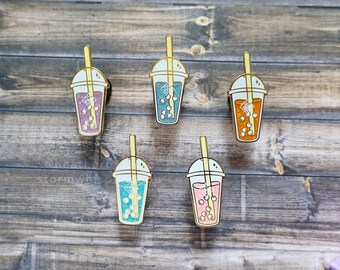 Orb'ies Boba Tea 5 Flavor Glitter Enamel Pins