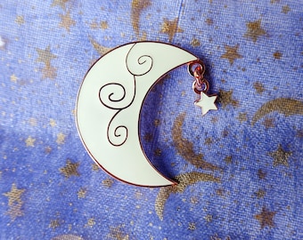 Pin esmaltado de luna creciente que brilla en la oscuridad