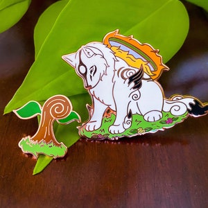 Amaterasu and a Cherry Blossom Tree Enamel Pin Set, okami wolf enamel pin