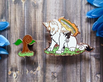 Amaterasu & Cherry Blossom Tree Enamel Pin Set