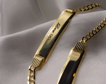 Pulsera de identificación para bebé de oro macizo de 14 quilates: cadena cubana o Figaro (5,5-6 pulgadas)
