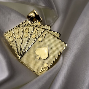 Authentieke 10K geelgouden Royal Straight Flush Cards-bedelhanger 3 maten