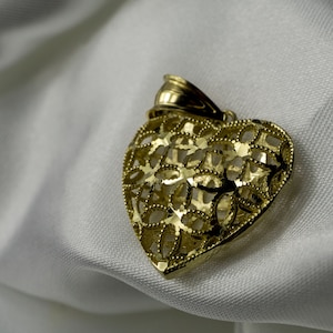Authentic 10K Solid Yellow Gold 3D Heart Charm Pendant with 4 Sizes