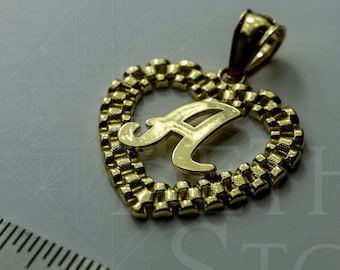10K Yellow Solid Gold Wide Heart Initial Charm Pendants