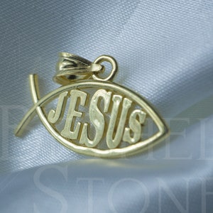 Authentic 10K Solid Yellow Gold Jesus Fish | Cross Fish Pendant Charm for Bracelet or Necklace