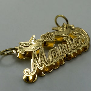 14K Solid Yellow Gold Double Name Plate Personalized HANDMADE Charm Custom Pendant with Birds and Heart [NAMEPLATE ONLY]