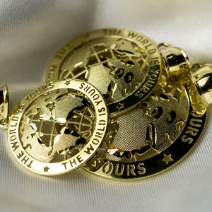 Real 10K Solid Yellow Gold &quot;World Is Yours&quot; Globe Charm Pendant with 4 Sizes