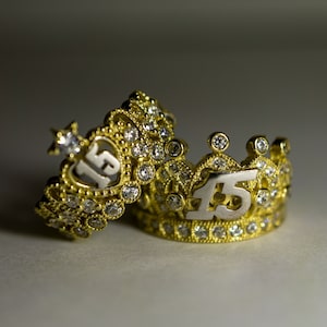 10K Gelbgold 15 Años Quinceanera Amethyst CZ Kronenringe 4 Styles