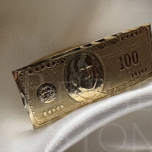 Authentischer 10K Gelbgold Benjamin Franklin US 100 Dollar Bill Statement Ring für Männer und Frauen