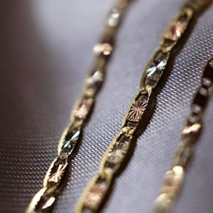 10K Yellow Solid White Rose Gold Tri Color Valentino Chain Necklace 1.5mm~2.6mm / 16~26&quot;