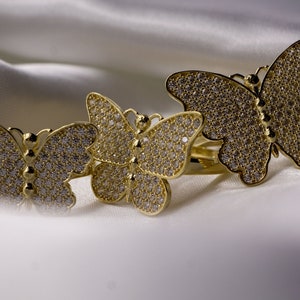 Authentische 10k Gelbgold Schmetterling Ringe für Mädchen mit CZ : 3 Größen