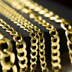 Authentic 10K Yellow Gold Solid Cuban Link Chain Bracelet Anklet Necklace with Yellow Color 8"~30"