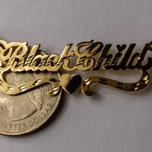 18K Solid Yellow Gold Name Personalized HANDMADE Charm Custom Pendant with heart ribbon