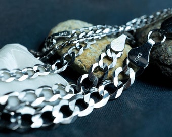 10k White Gold Cuban Link Chain: Men's Women's Bracelet Necklace