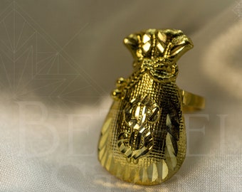 Authentic 10k Yellow Gold Money Bag Ring with 3 Sizes