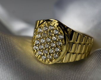 10k Yellow Gold Cubic Zirconia Ring: Watch Band Style