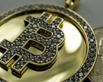 Authentic 10k Yellow Gold Hip Hop CZ Cubic Zirconia BITCOIN Pendant Charm "Billionaire Pendant" "Millionaire Pendant"
