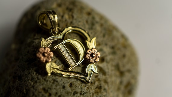 Buy 10K Yellow-rose Gold Initial Letter Heart With Flower Tone