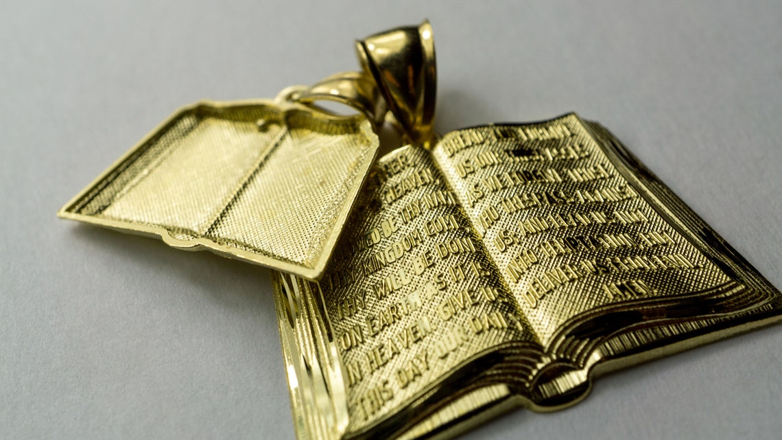 Authentic 10K/14K Yellow Gold Bible Charm Pendant for Etsy