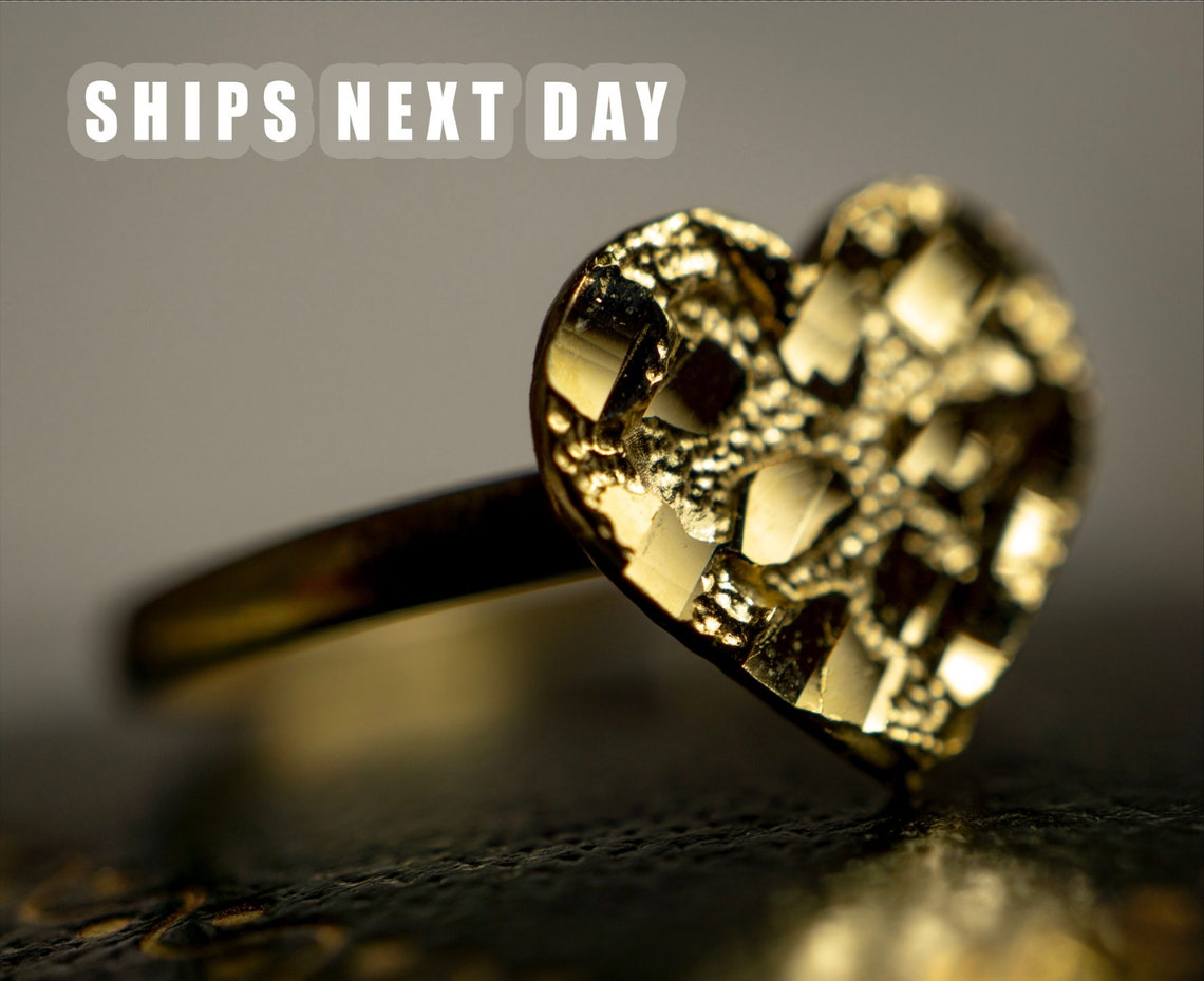 Authentic 10k Yellow Gold Flat Heart Nugget Rings for Girls 3 Etsy