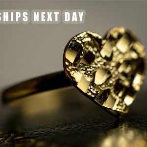 Authentic 10k Yellow Gold Flat Heart Nugget Rings for Girls 3 Sizes