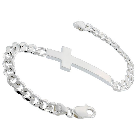 Sterling Silver Large Sideways Cross Bracelet for Men and Women - Etsy