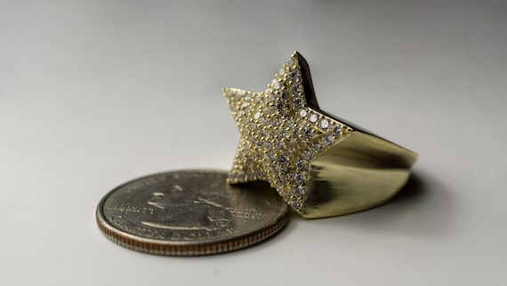 Authentic 10k Yellow Gold Cubic Zirconia Star Ring Men and - Etsy