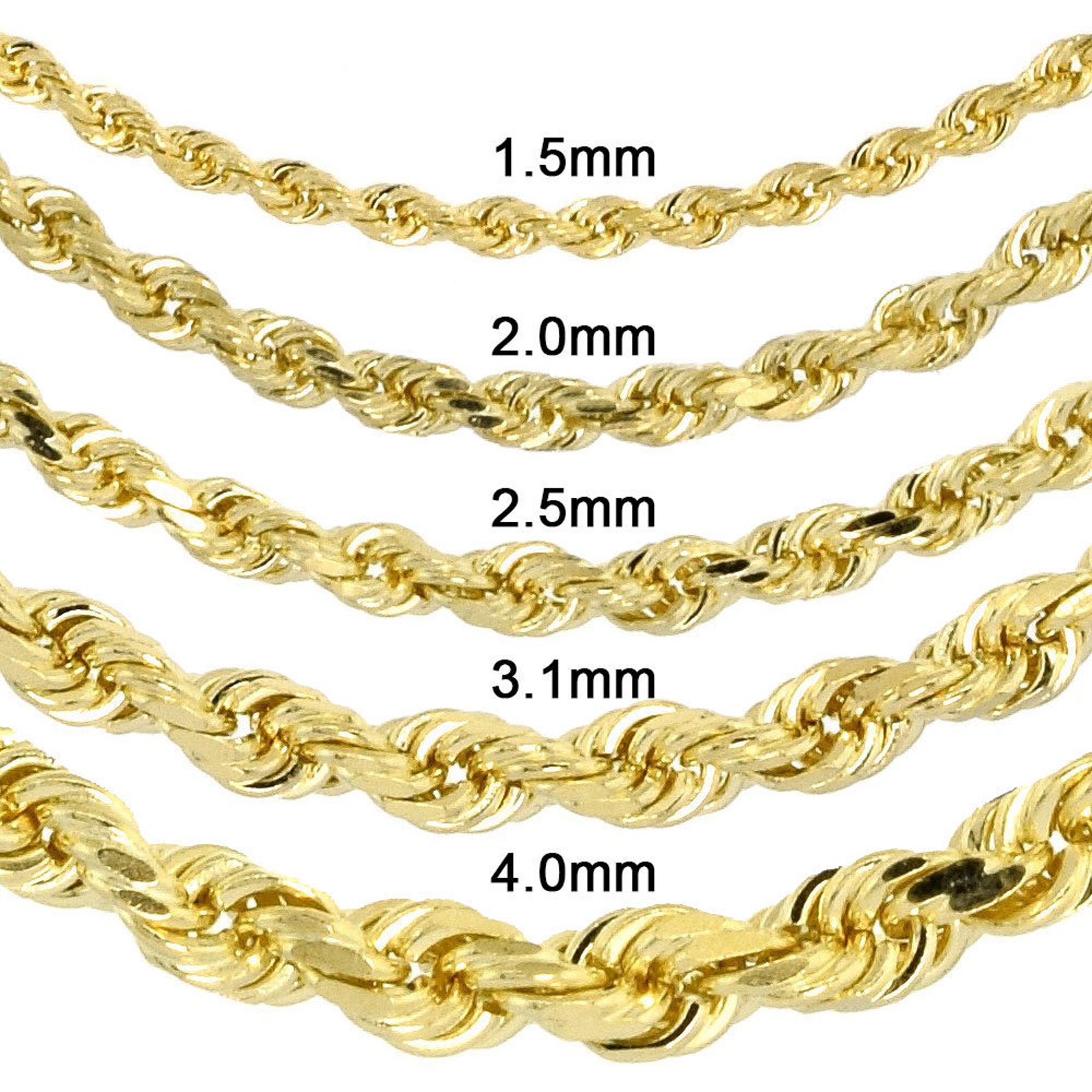 10K Solid Yellow Gold Rope Chain Necklace: Diamond-cut - Etsy