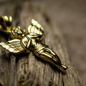10K Yellow Gold Guardian Angel Charm Pendant Amulet 3 Sizes Always be with You
