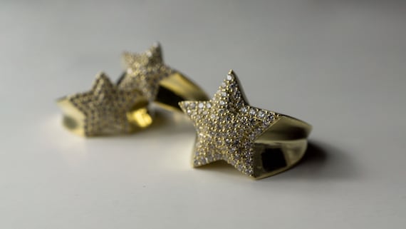 Authentic 10k Yellow Gold Cubic Zirconia Star Ring Men and - Etsy