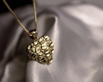 10k Yellow Gold Heart Nugget Charm Pendant Necklace 3 sizes [Pendnt Only]