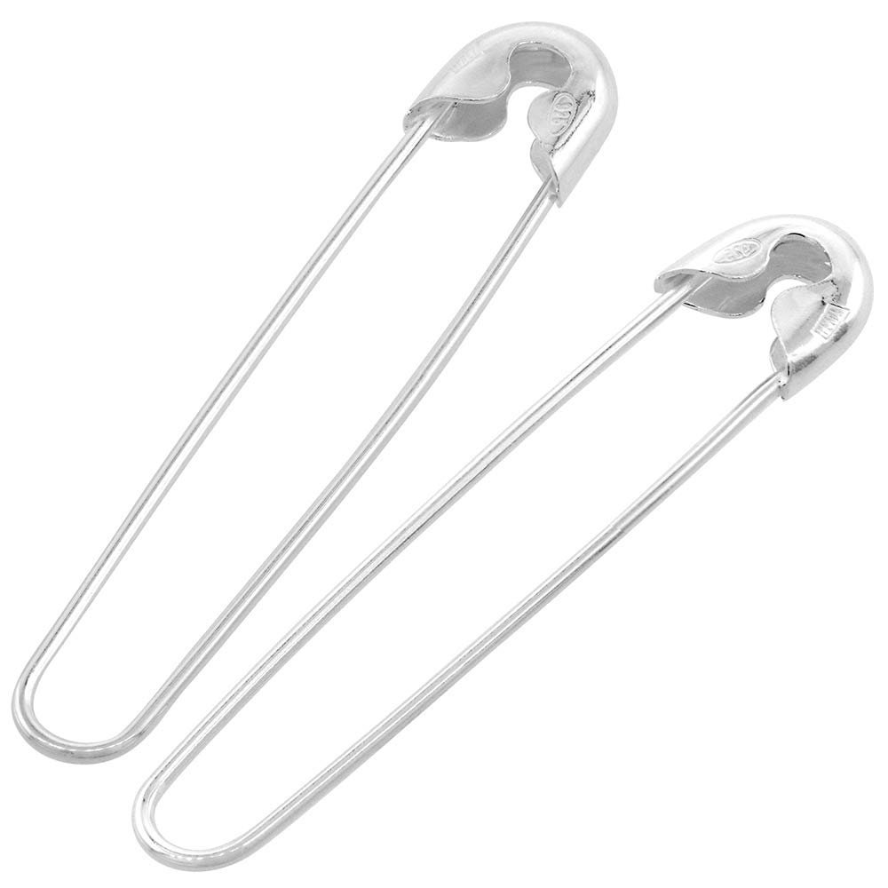 Solid Sterling Silver Safety Pin Charm Brooch - Made In Italy, 1 7/8 Inches, Excellent Polish - View #7