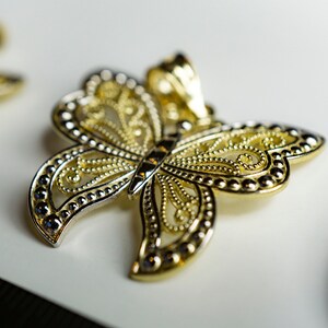 10K Gold Butterfly Charm Pendant Amulet White and Yellow Color 2 Sizes
