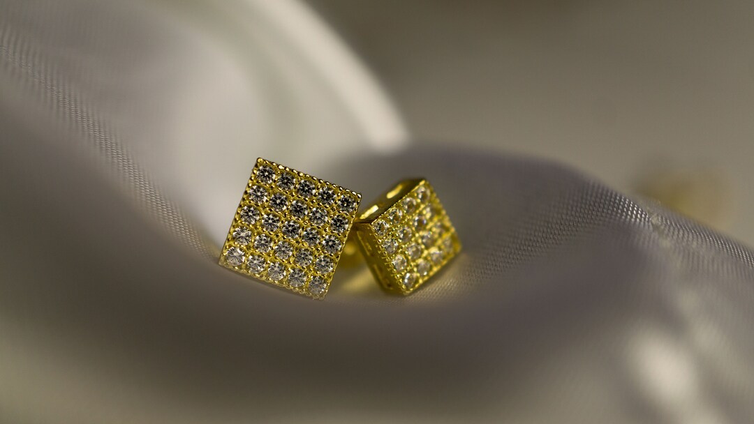 10K Yellow Gold CZ Square Edge Stud Earrings Sizes