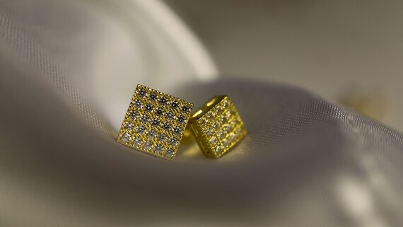10K Yellow Gold CZ Square Edge Stud Earrings 2 Sizes - Etsy