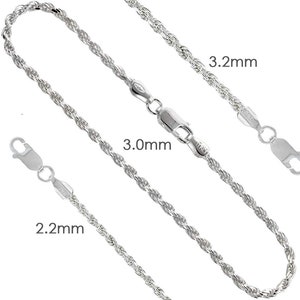 Sterling Silver Diamond-Cut Rope Chain Solid 925 Italy 2.2mm, 3.0mm, 3.2mm, 6.0mm