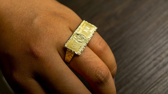 10k Yellow Gold Nugget Two Finger Men's Ring Diamond Cut Design Double –  Globalwatches10