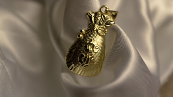 10k Yellow Gold Good Luck Money Bag Charm Pendant Amulet 3 Sizes